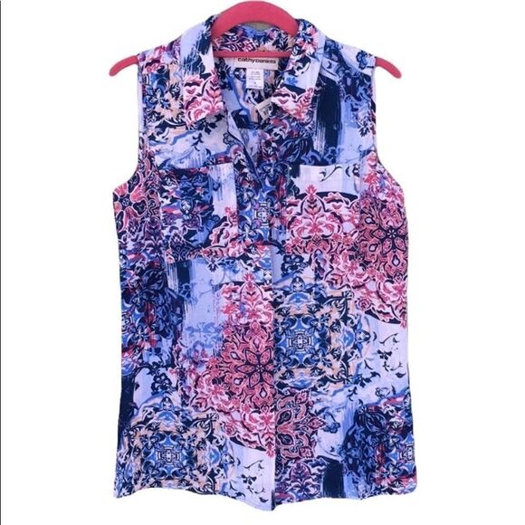 Cathy Daniels Sz S NWT Sleeveless Button Down - Picture 2 of 12